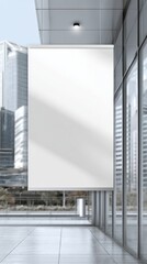Stunning photo of blank wide white glass office corporate Signage plate Mock Up Template, Clear Printing Board For Branding, Logo. white acrylic advertising signboard proportion.