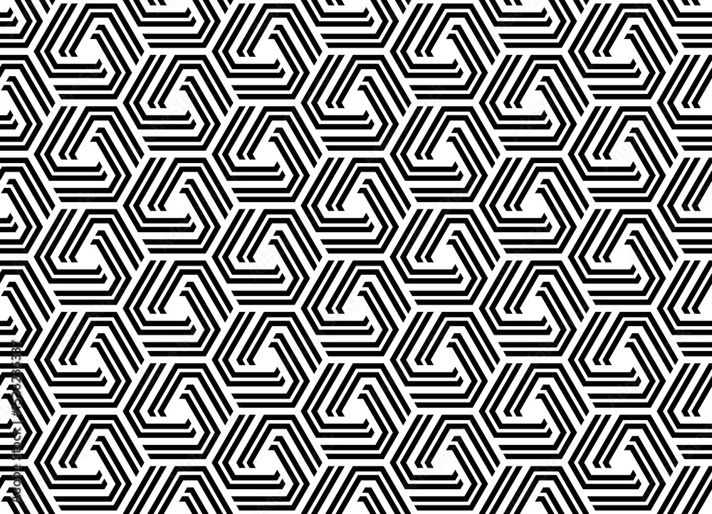 Aufkleber Abstract geometric pattern with stripes, lines. Seamless vector background. White and black ornament. Simple lattice graphic design.