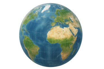 Photorealistic 3d rendering of planet earth rotating, featuring europe, africa and part of asia, with a transparent background for easy integration into projects