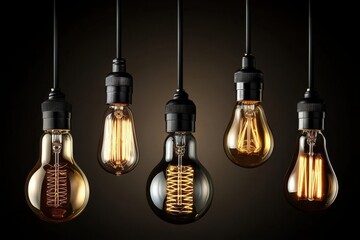 Unique retro lamps adding charm against a dark backdrop.