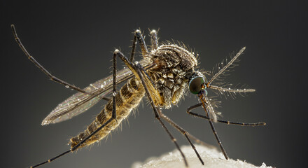 Fototapeta premium Close-up view of a mosquito resting on a surface 