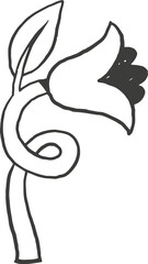 Black and white flower doodle. Hand drawn childish vector illustration.
