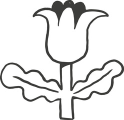 Black and white flower doodle. Hand drawn childish vector illustration.