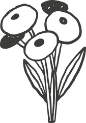 Black and white flower doodle. Hand drawn childish vector illustration.