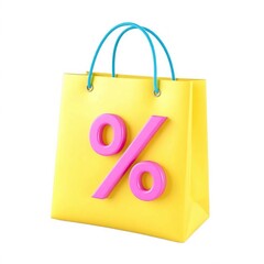 Shopping Bag with Percent Sign  white background- 3D Sale Icon
