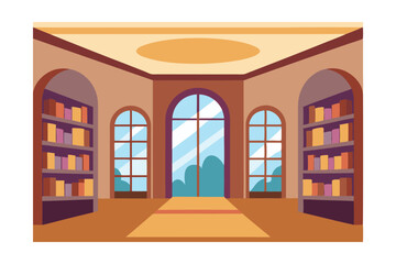Grand Library Interior Design  Elegant Bookshelves and Archways