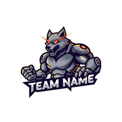 Fototapeta premium Illustrative E-sports Mascot Logo Featuring Robotic Wolf for Professional Gaming Tournament and Digital Platforms With Vector Design