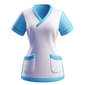 3D medical scrub top with blue trim and pockets