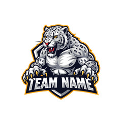 A Magnificent and Powerful Snow Leopard E-Sports Mascot Logo Design to Dominate the Virtual Arena