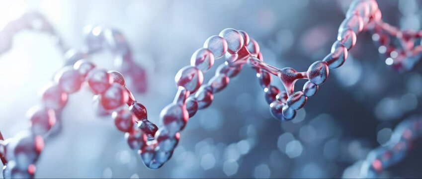 This image showcases a close-up view of a DNA helix illuminated by soft light, highlighting its intricate structure and molecular beauty in a scientific context.