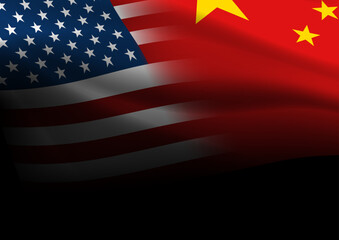 USA and China Flags Blended, geopolitical relations concept illustration