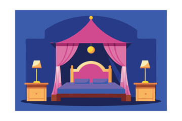 Naklejka premium Elegant Canopy Bed Design Luxurious Bedroom Interior with Pink Accents