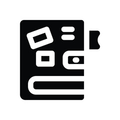 notebook glyph icon. Strong and solid vector icon for websites, mobile interfaces, presentations, and visual branding. High quality and easy to edit.