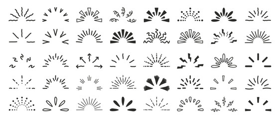 Obraz premium Doodle sparkle starburst set. Sunburst rays. Hand drawn elements Star, firework explosion, sun beams, black lines, surprise, outline, confetti, decorative, retro style. Art design elements.