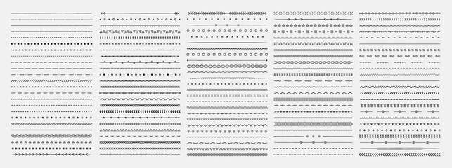 Set of hand drawn vector line border. Lines, borders, underline pencil strokes, drawing dividers. Doodle design. Geometric vintage fashion collection.