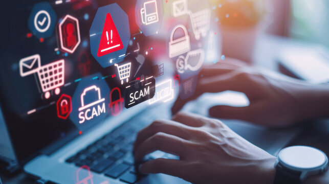 Concept of caution and vigilance when it comes to online shopping