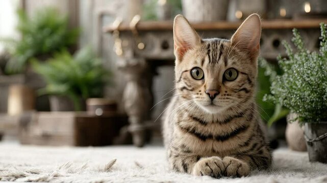 Marvelous Tabby Cat Relaxing in Cozy Indoor Environment