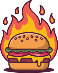 Flaming Burger Illustration