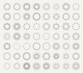 Sunburst, doodle sparkle starburst set. Sunburst rays. Hand drawn elements Star, firework explosion, sun beams, black lines, surprise, outline, confetti, decorative, retro style. Art design elements.