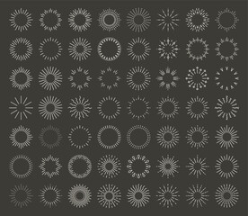 Fototapeta premium Sunburst, doodle sparkle starburst set. Sunburst rays. Hand drawn elements Star, firework explosion, sun beams, black lines, surprise, outline, confetti, decorative, retro style. Art design elements.