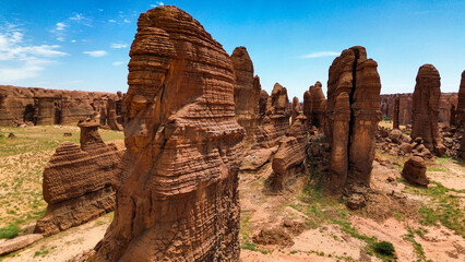 Drone images of the rock formations in Ennedi Chad Africa