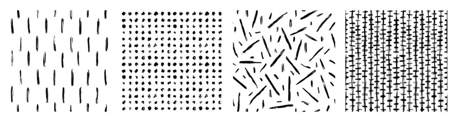 Fototapeta premium Set Aesthetic Contemporary printable seamless pattern with abstract line, dot, shape brush stroke in black and white colors. Boho background in minimalist style vector Illustration for wallpaper