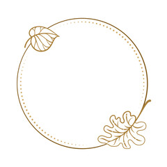Autumn oak circle vector frame with double leaves monoline vector wreath for journaling, scrapbooking, and printable DIY cards