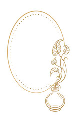 Oval herbal label with apothecary jar and climbing ivy plant vector frame
