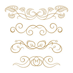 Elegant floral swirl dividers with ivy-style leaves. Vintage botanical line art for invitations and decorative layouts.