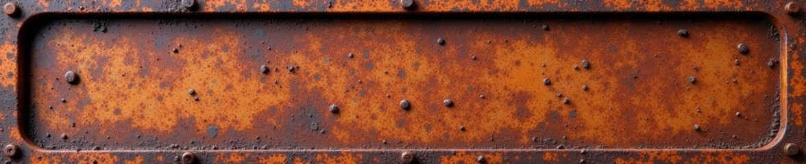 Rectangular rusted metal frame, weathered surface, vintage texture, decayed, border