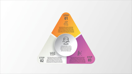 This infographic illustrates three step process with icons and placeholder text, highlighting customer service or support workflow colorful