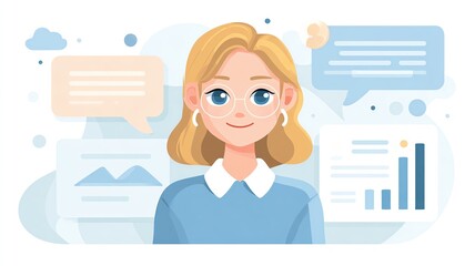 Professional woman with data graphics background