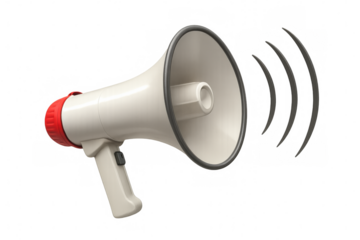 Sound waves radiating from white megaphone, representing communication and marketing messaging