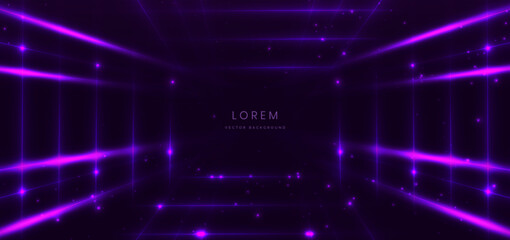 Elegant glowing purple lighting effect lines diagonal on dark purple background. Hi-speed night motion.