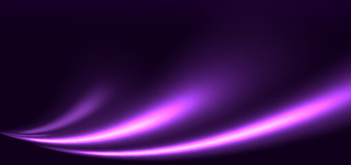 Elegant glowing purple curved rays on dark purple background.