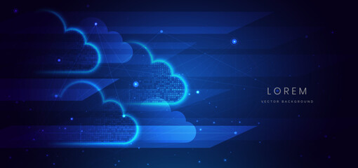 Cloud futuristic technology connected digital servers on dark blue background.