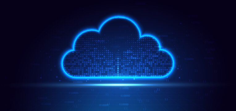 Cloud futuristic technology connected digital servers on dark blue background.