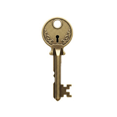 Vintage brass key, isolated on transparent background