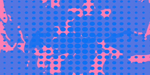 Graffiti punk style grunge banner with distress texture, ink drips and splashes. Blue and pink colored grunge background with hand drawn halftone and brush strokes. Vector graffiti spray texture. 