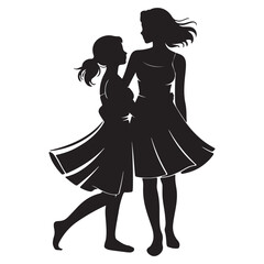 Silhouette of mother and daughter in matching dresses