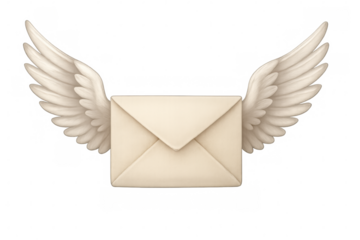 Winged envelope soaring, symbolizing swift communication against transparent backdrop, representing express mail services