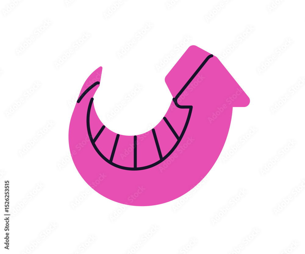 Poster Curved arrow pointing up. Upward direction, growth, improvement and rise, bent pointer symbol. Rotating sign for rotation and turning movement. Flat vector illustration isolated on white background