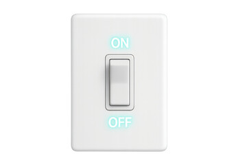 White light switch showing on and off positions on transparent background, ideal for energy saving and home automation concepts