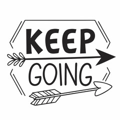 Motivational Keep Going Typography with Arrows and Hexagonal Frame Illustration
