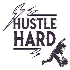 Obraz premium Hustle Hard Graphic with Lightning Bolts and Figure Carrying Briefcase