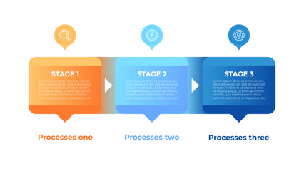 3 Stage process flow diagram infographic template. business steps workflow with icons.