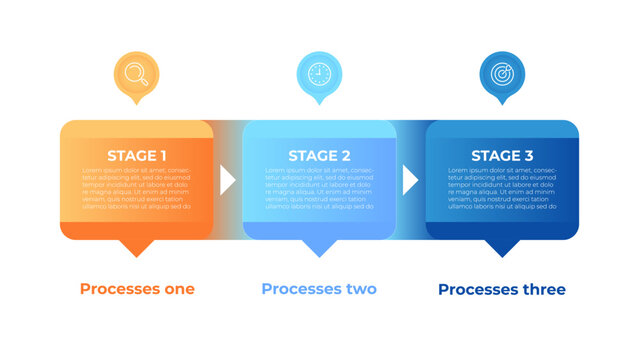 3 Stage process flow diagram infographic template. business steps workflow with icons.
