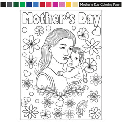 Mother's day coloring page for kids and adults mother's day illustration
