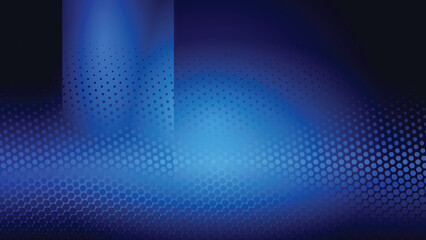 Abstract glow light and shade with halftone dot screen on gradient dark blue creative background. Vector illustration.