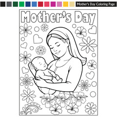 Mother's day coloring page for kids and adults mother's day illustration